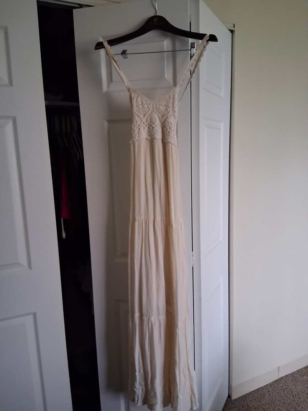 American Eagle Outfitters Cream Crochet-Bodice Maxi Dress